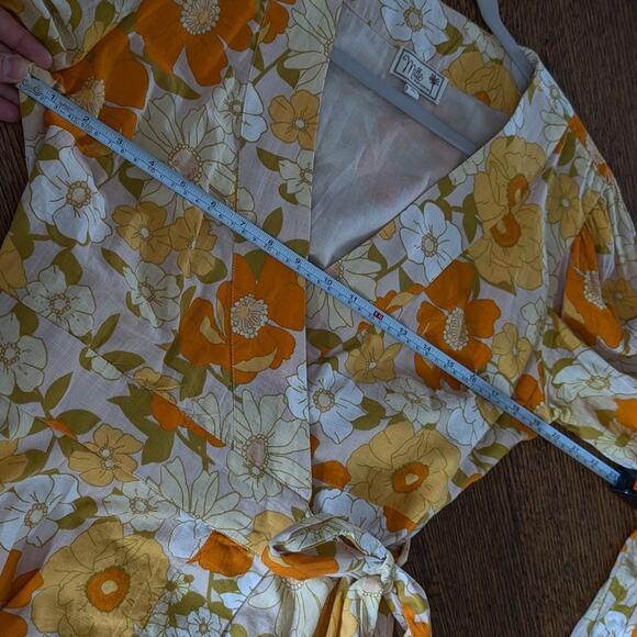 MILLE Nan Long Sleeve Cotton Wrap Mini V-neck Dress in Retro Floral, size XL - Picture 6 of 8